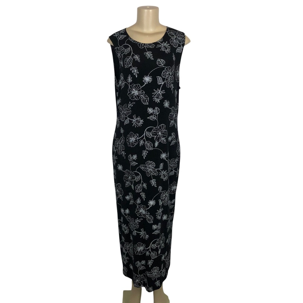 Vintage Peony Black Floral Print Sleeveless Maxi Dress Size 1XL Tropical Beachy